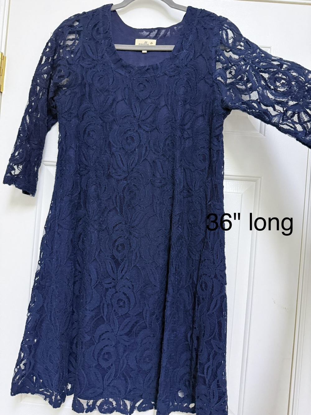Ella Navy Blue Lace A-Line Dress with 3/4 Sleeves